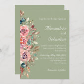 Invitation Mariage de feuillage de feuillage Floral Bleu Vert (Devant / Derrière)
