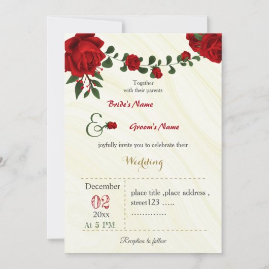Invitation mariage de feuillage de fleurs rouges (Devant)