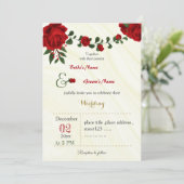 Invitation mariage de feuillage de fleurs rouges (Debout devant)