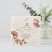 Invitation Mariage de feuillage de ginkgo en terre cuite rust (Debout devant)