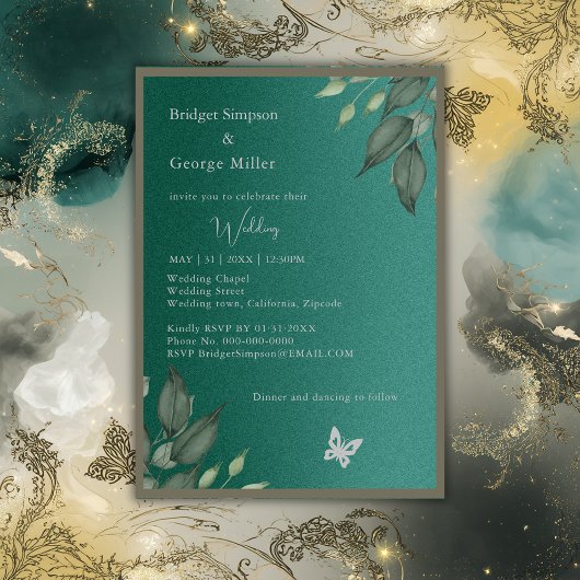 Invitation mariage de feuillage de parties scintillant vert é