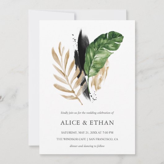 Invitation Mariage de feuillage de verdure tropicale (Devant)