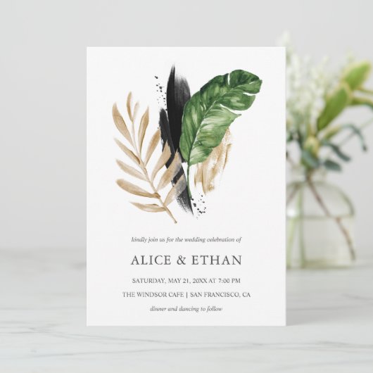 Invitation Mariage de feuillage de verdure tropicale (Debout devant)