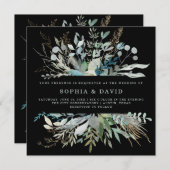 Invitation Mariage de feuillage des bois | Noir (Devant / Derrière)