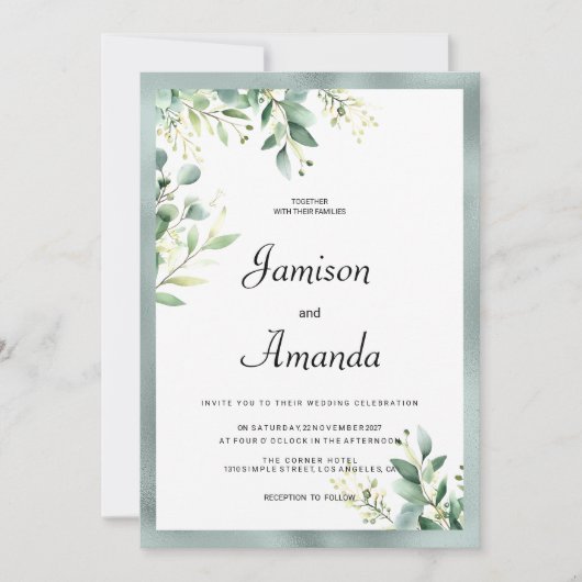 Invitation Mariage de feuillage d'eucalyptus rustique vert me (Devant)