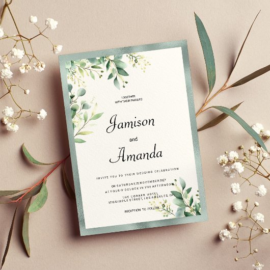 Invitation Mariage de feuillage d'eucalyptus rustique vert me