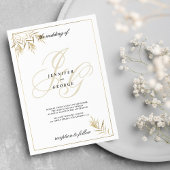 Invitation Mariage de feuillage du monogramme d'or blanc