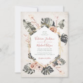 Invitation Mariage de feuillage en terre cuite et vert tropic (Devant)