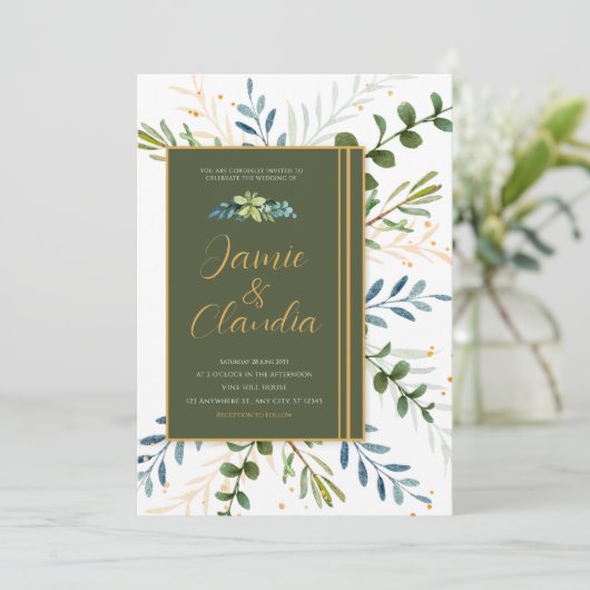 Invitation mariage de feuillage Eucalyptus (Debout devant)