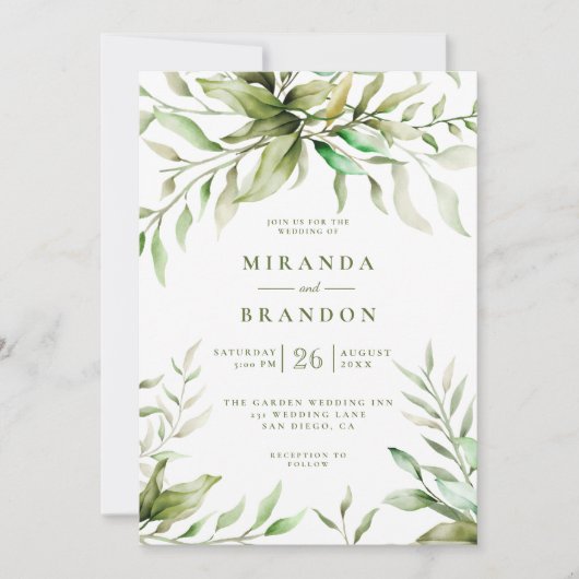 Invitation Mariage de feuillage Eucalyptus à l'aquarelle mode (Devant)