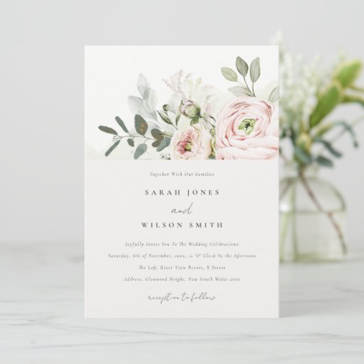 Invitation Mariage de feuillage Eucalyptus Pink (Debout devant)