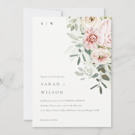 Invitation Mariage de feuillage Eucalyptus Pink (Devant)