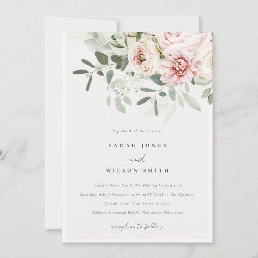 Invitation Mariage de feuillage Eucalyptus Pink (Devant)