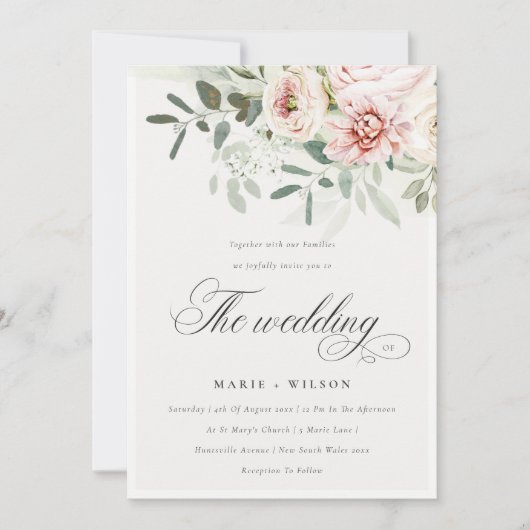 Invitation Mariage de feuillage Eucalyptus Pink (Devant)