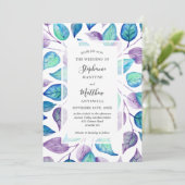 Invitation Mariage de feuillage Feuille violet turquoise (Debout devant)