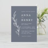 Invitation Mariage de feuillage gris blanc moderne (Debout devant)