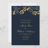 Invitation Mariage de feuillage gris bleu marine (Devant)