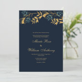 Invitation Mariage de feuillage gris bleu marine (Debout devant)