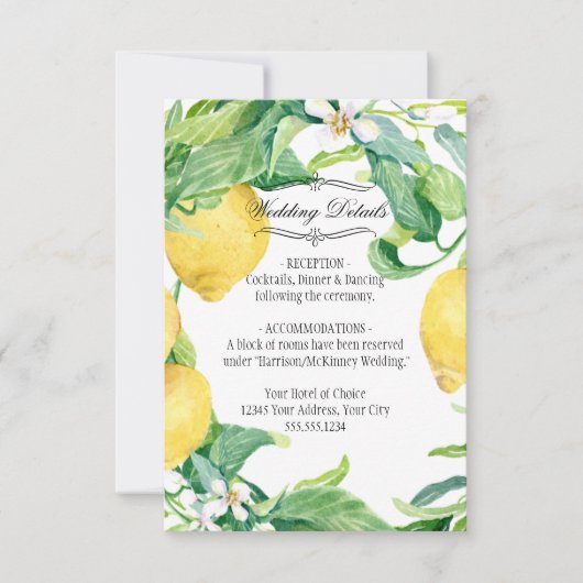 Invitation Mariage de feuillage moderne citron fleuri (Devant)