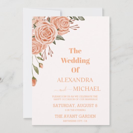 Invitation Mariage de feuillage moderne Peach Fuzz (Devant)