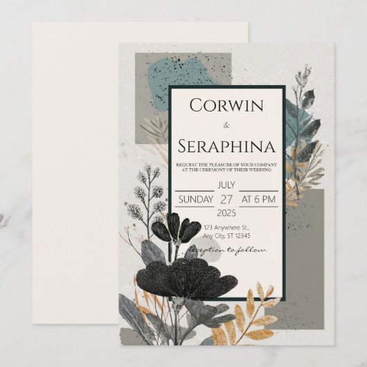 Invitation Mariage de feuillage moderne texturé (Devant / Derrière)