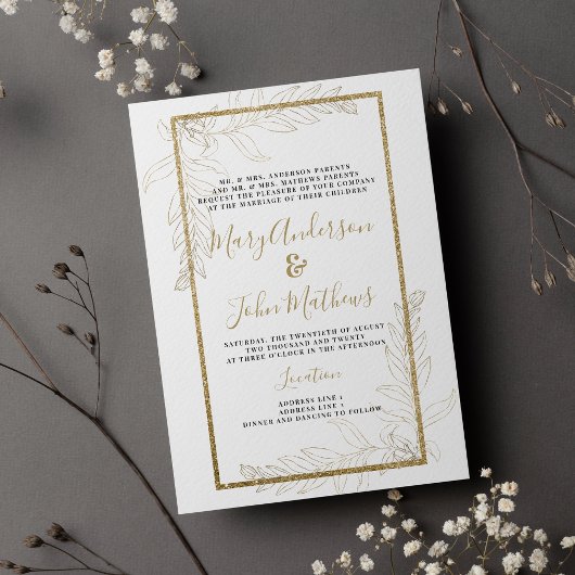 Invitation Mariage de feuillage parties scintillant or de lux