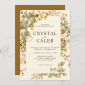 Invitation Mariage de feuillage Rustique Gold Green Eucalyptu (Devant / Derrière)