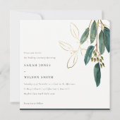 Invitation Mariage de feuillage simple Gold Green Eucalyptus (Devant)