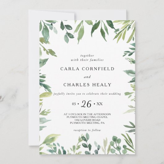 Invitation Mariage de feuillage végétal moderne (Devant)