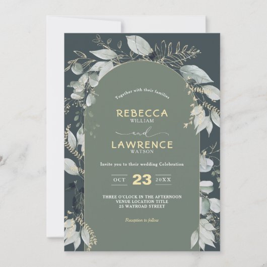 Invitation Mariage de feuillage vert cadre moderne (Devant)