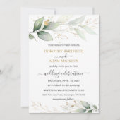 Invitation Mariage de feuillage vert et or (Devant)