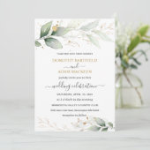 Invitation Mariage de feuillage vert et or (Debout devant)