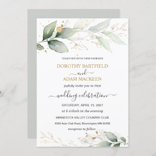 Invitation Mariage de feuillage vert et or