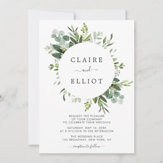 Invitation Mariage de feuillage vert Eucalyptus (Devant)