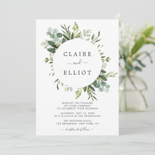 Invitation Mariage de feuillage vert Eucalyptus (Debout devant)