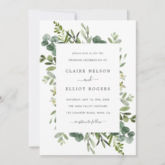 Invitation Mariage de feuillage vert Eucalyptus (Devant)