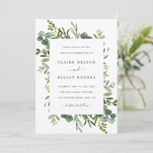Invitation Mariage de feuillage vert Eucalyptus (Debout devant)