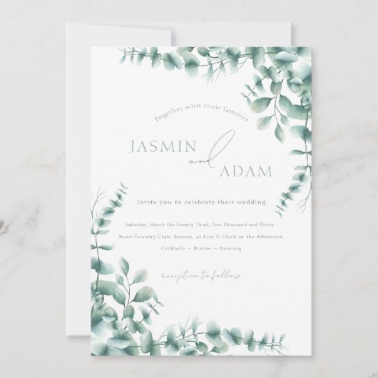 Invitation Mariage de feuillage vert Feuille Sage Eucalyptus (Devant)