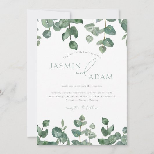 Invitation Mariage de feuillage vert Feuille Sage Eucalyptus (Devant)