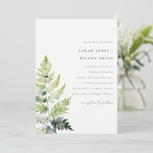 Invitation Mariage de feuillage vert minimal à l'eau (Debout devant)