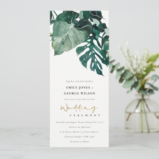 Invitation Mariage de feuillage vert Monstera Tropical Modern (Debout devant)