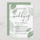 Invitation Mariage de feuillage vert Sage moderne (Devant / Derrière)