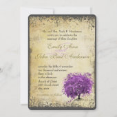 Invitation Mariage de feuille d'arbre de coeur violet radiant (Dos)