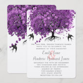 Invitation Mariage de feuille d'arbre de coeur violet radiant (Devant / Derrière)
