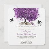 Invitation Mariage de feuille d'arbre de coeur violet radiant (Devant)