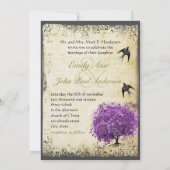 Invitation Mariage de feuille d'arbre de coeur violet radiant (Dos)