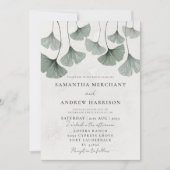 Invitation Mariage de feuille de Ginkgo vert Sage rustique (Devant)