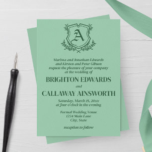 Invitation Mariage de feuille de menthe rétro et de monogramm