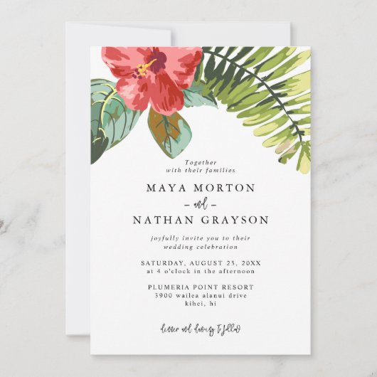 Invitation Mariage de feuille de palme à fleurs tropicales d' (Devant)