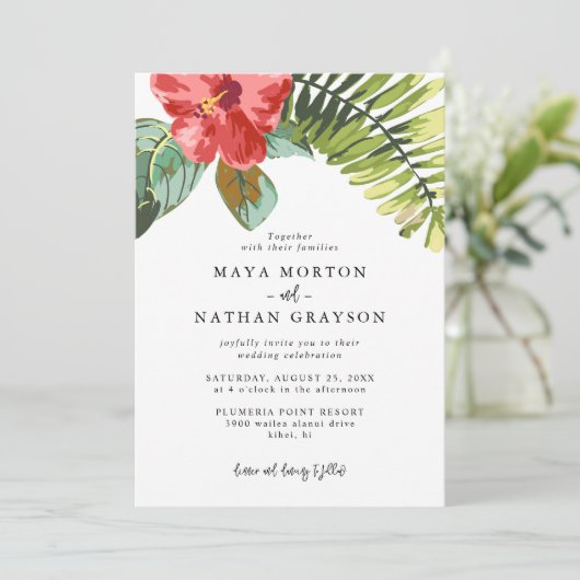 Invitation Mariage de feuille de palme à fleurs tropicales d' (Debout devant)